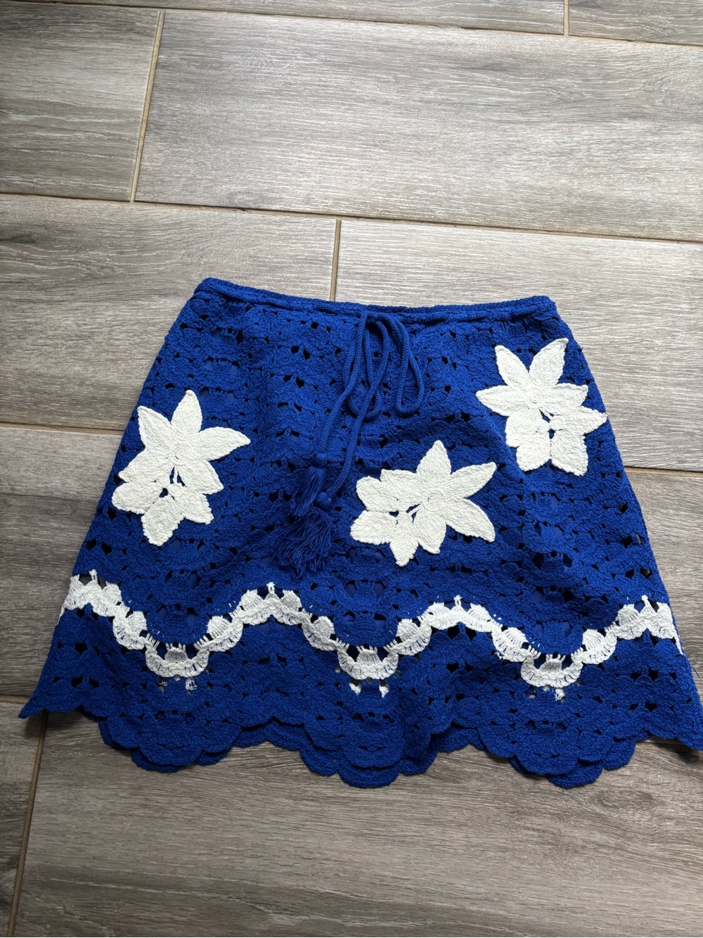 Beautiful crocheted BoHo skirt with drawstring waist.